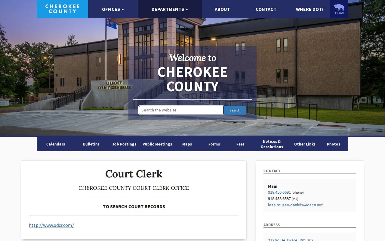 Cherokee County official warrant search routing page