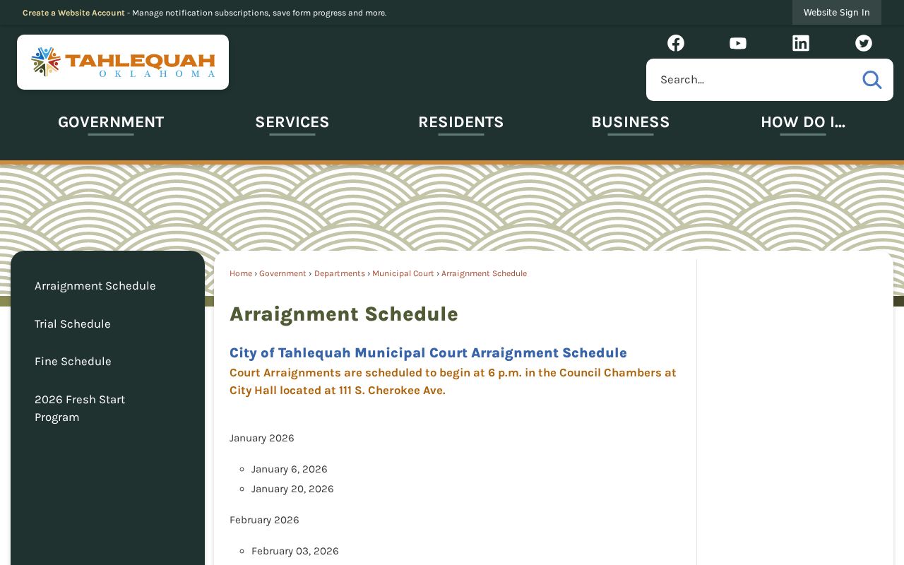 Tahlequah municipal arraignment schedule for warrant records