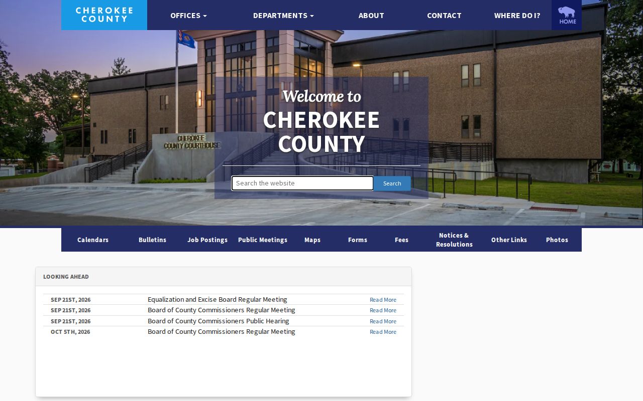 Cherokee County official landing page for warrant records routing