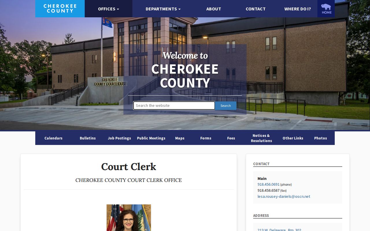 Cherokee County Court Clerk office and arrest warrant records